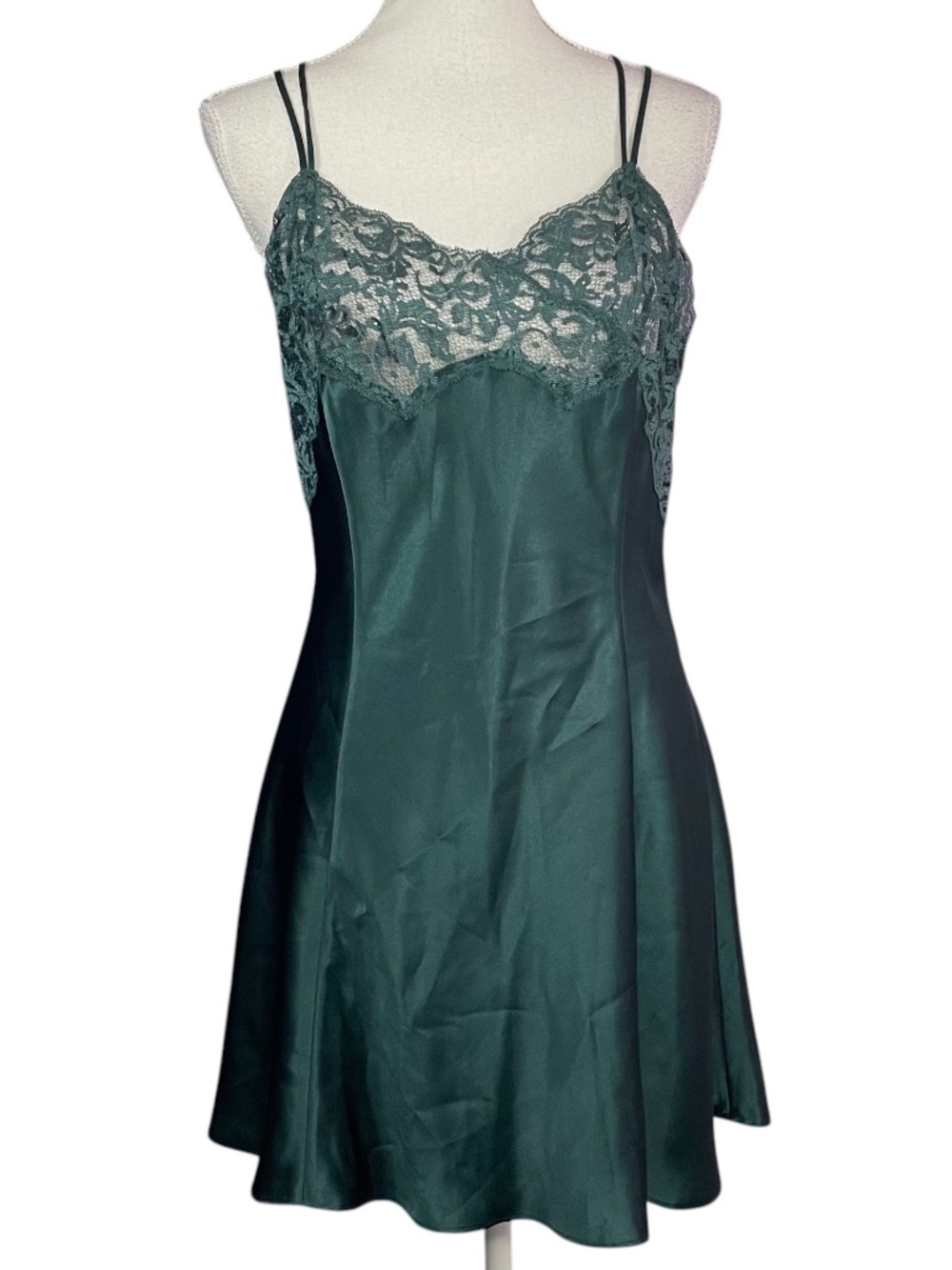 Victoria's Secret Lace Satin Chemise L Babydoll Slip Emerald Green Floral Dress